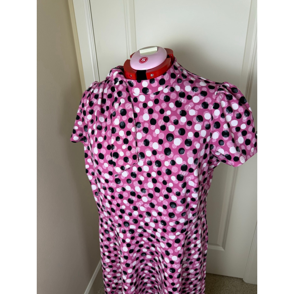 Women's London Times Pink Black White Polka Dot Midi Dress Size 16W